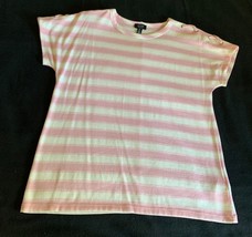 Jones New York Pink &amp; White Striped Size Large T-Shirt Grommet Detail - £11.03 GBP