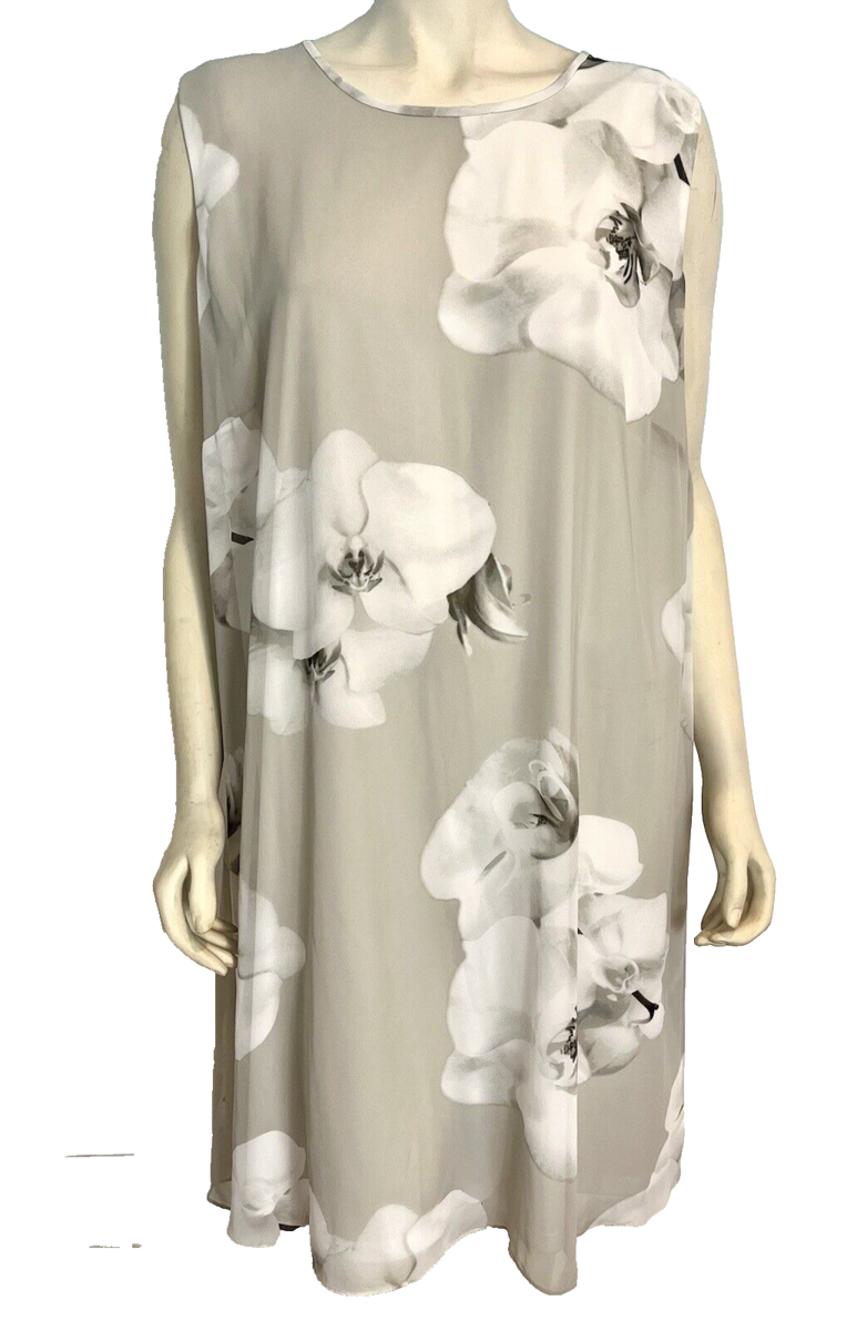 Calvin Klein Women&#39;s Sleeveless Chiffon Floral Dress Grey 22W - $23.74