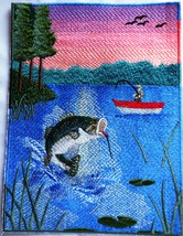 Let&#39;s Go Fishing Custom and Unique[Leaping Largemouth Fishing Scene ] Embroidere - £22.54 GBP