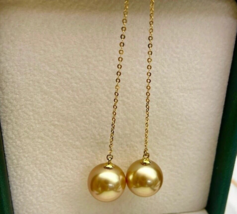 18ct Solid Gold Sprayed Akoya Pearl Chain Earrings, 18K, long drop, dangle, gift - £144.96 GBP