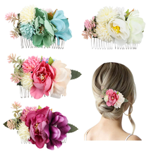 4 Pack Artificial Flower Metal Hair Side Combs Slide Clips with Teeth Floral Bow - £15.68 GBP