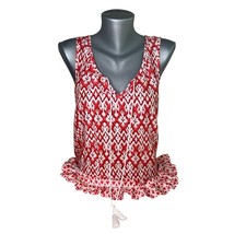 BeachLunchLounge Red and White Patterned Women&#39;s Boho Tank Top Ruffle Sm... - £9.54 GBP