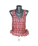 BeachLunchLounge Red and White Patterned Women&#39;s Boho Tank Top Ruffle Sm... - $16.26 CAD