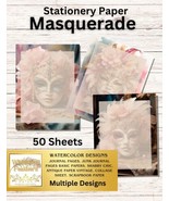 Masquerade Stationery  Set  - Watercolor Design - Writing Papers 50 Sheets - £25.84 GBP