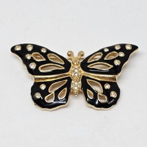 Vintage Signed Swarovski Black Enamel Crystal Rhinestone Butterfly BROOC... - $34.95