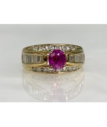 14k Yellow Gold Oval Cut Ruby and Diamond Wide Band Vintage Ring - £3,106.97 GBP