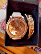 Womens Fashion Watch Pink Rhinestone Round Dial Leather Band Quartz - £11.47 GBP