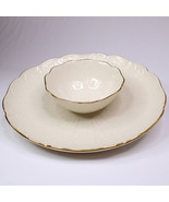 Lenox Bone China Chip And Dip Serving Tray Platter Bowl Feather Gold Rim... - £12.58 GBP