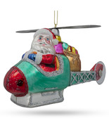 Santa Claus Helicopter Pilot Glass Christmas Ornament 5 Inches Long - £38.53 GBP