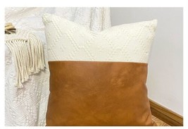 Boho Throw Pillow Cover, Decorative Woven Striped w/ Tassels Brown and Off White - £7.76 GBP