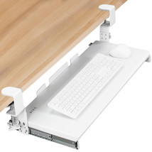 VIVO White Clamp-on Height Adjustable Keyboard and Mouse Under Desk Slider Tray - £107.45 GBP
