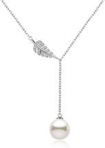 Blessing Feather 9-10mm Pearl Pendant Necklace Adjustable Chain Sterling Silver - £115.05 GBP
