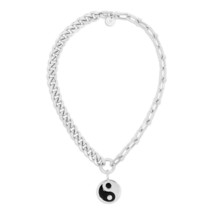 Eklexic Women's Dual Chain Necklace With Lage Enamel Yin Yang Pendant Silver - €179,38 EUR