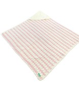 Hand Crocheted Baby Blanket With Hood Pink White Stripe Scalloped 33”x30” - £43.96 GBP