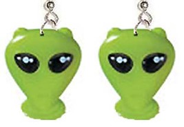 Green Alien EARRINGS-Sci-Fi Martian Roswell Cosplay Costume Funky Jewelry-HUGE - £7.80 GBP