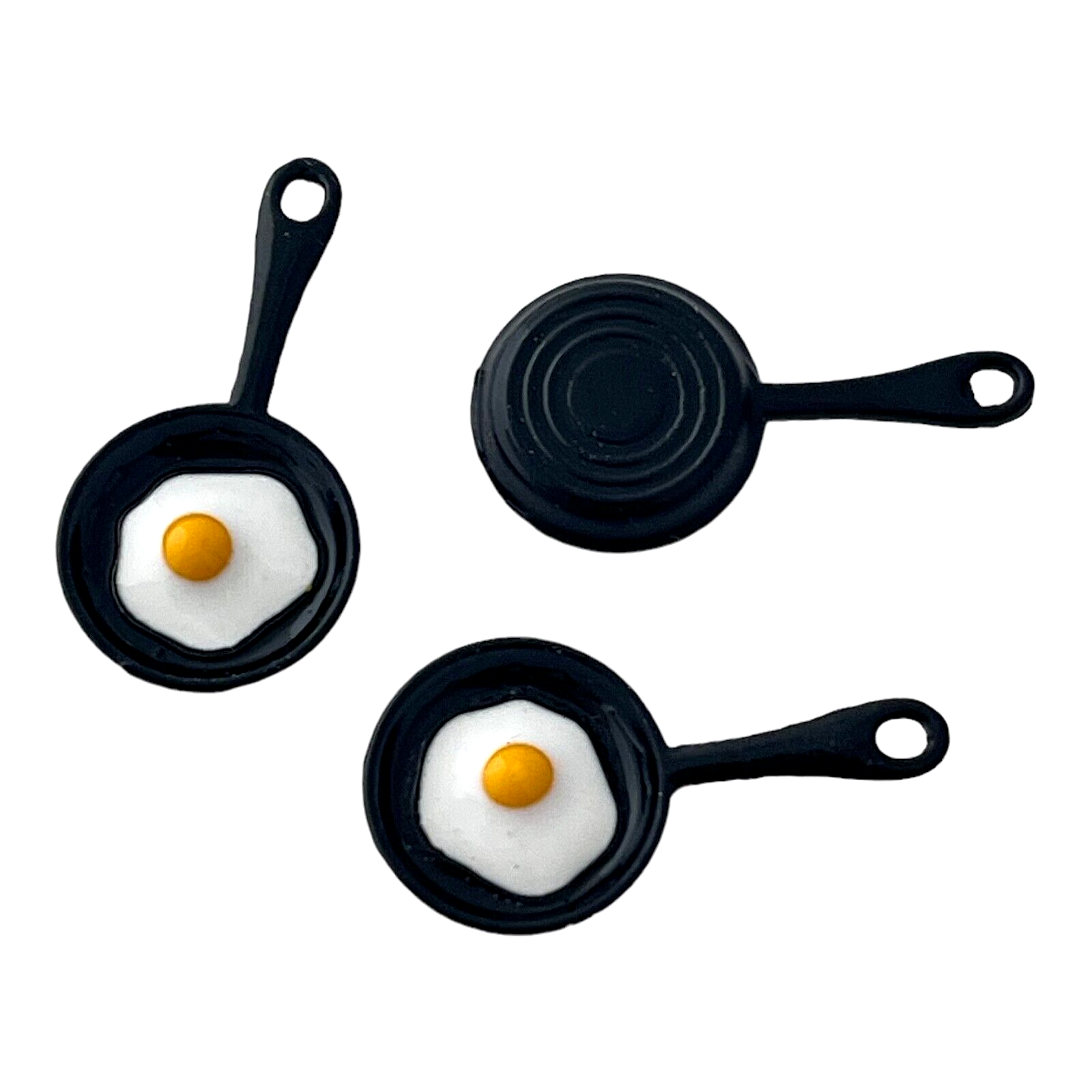 Primary image for 5 Charms Black Mini Frying Fry Pan Skillet Fried Egg Sunny Side Up  Bead Drops