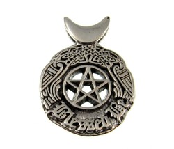 Solid 925 Sterling Silver Blessed Be the Star Crescent Moon Pentacle Pendant - £37.18 GBP