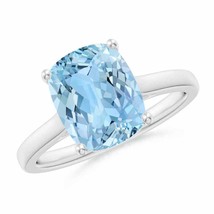 ANGARA 10x8mm Natural Aquamarine Solitaire Ring with Hidden Accents in Silver - £364.79 GBP+