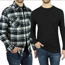 JACHS New York 2 Pack Men&#39;s Waffle Thermal &amp; Flannel Shirt, Black Plaid,... - £17.02 GBP