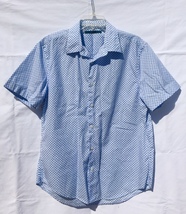 Perry Ellis short sleeve shirt men&#39;s size L blue pattern button front cotton - £3.14 GBP