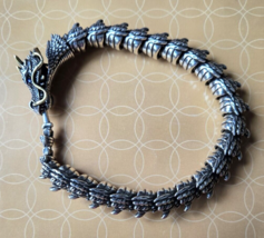 Men&#39;s Copper Dragon Linked Oxidized Silver Bracelet 9 Inches--Arthritis Relief? - $14.95