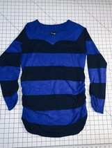 XL Love Always Sweater Blue Black Stripe Gathered Sides &amp; Sleeves Lightw... - $22.06