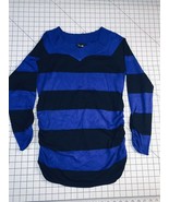 XL Love Always Sweater Blue Black Stripe Gathered Sides &amp; Sleeves Lightw... - $22.06