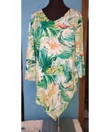 Chico&#39;s Tunic 3/4 Sleeve Asymmetrical Front Tropical Pullover Rayon Blen... - $29.78 CAD