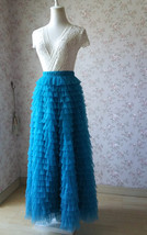 Blue TIERED Long Tulle Skirt Outfit Women Custom Size Fluffy Maxi Tulle Skirt image 4