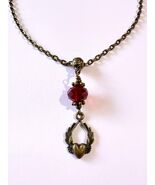 Ruby red crystal Gothic necklace heart blood red crystal bronze necklace   - $35.00