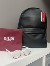 Giudi Hammered Calf Genuine Leather Black Backpack - Made In Italy - $195.99
