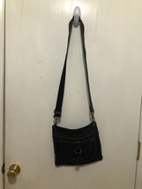 Fossil Black Leather Crossbody Shoulder Bag Purse With Key &amp; Adjustable ... - £15.78 GBP