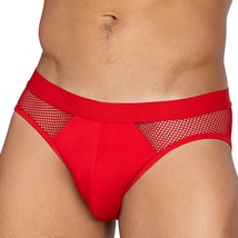 Mens Briefs Sheer Mesh Sides Back Jersey Knit Contoured Pouch Red LI590 - £16.66 GBP