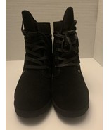 BearPaw Krista Black Suede Low Heel Size 8 Sheepskin/Wool Water Resistan... - $70.00