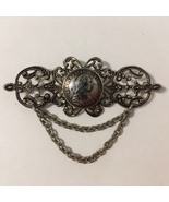 Maria Theresia Pin Brooch Vintage Medallion Marcasite Ornate Filigree Chain - £50.93 GBP