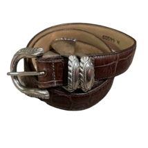Brighton Brown Leather Croc Belt with Silver Metal Buckle Womens Size Medium - £18.19 GBP