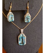 36ctw Blue Topaz And Zircon Vermeil 925 Jewelry Set - £104.22 GBP