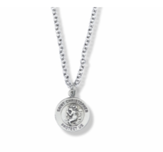 Sterling Silver Round St. Christopher Medal Antiqued Necklace And Chain - £62.57 GBP