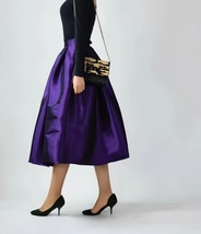 PURPLE A-line Pleated Taffeta Skirt Outfit Women Plus Size Puffy Midi Skirt  image 1