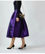 PURPLE A-line Pleated Taffeta Skirt Outfit Women Plus Size Puffy Midi Sk... - $65.99