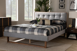 Lumines Light Gray Fabric Ash Walnut Queen Size Platform Bed - $8,615.89 MXN