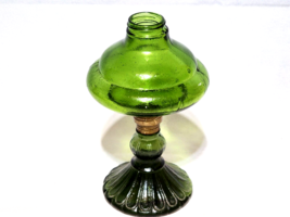 Vintage Hand Blown Brass And Green Glass Hurricane Oil Lamp Light - Base Only - £27.22 GBP