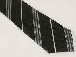 Mens Narrow Tie/Hankie Set Woven Vito Rofolo VTR-107 Black White Stripe image 3