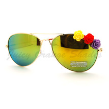 Rose Flower Decorated Women&#39;s Pilot Sunglasses Thin Metal Frame - £7.95 GBP