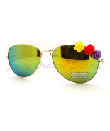 Rose Flower Decorated Women&#39;s Pilot Sunglasses Thin Metal Frame - $9.95