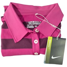Womens Pink Nike Golf Polo Shirt Medium Dri Fit Striped Fuchsia - $753.96 MXN