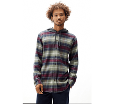 NWT PacSun Navy Basic Plaid Hooded Shacket L - $23.04