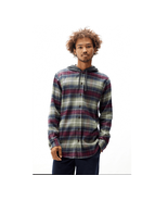 NWT PacSun Navy Basic Plaid Hooded Shacket L - $32.36 CAD