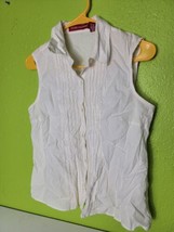 Gloria Vanderbilt Button Up Womens Top Sleeveless Medium Cotton Blend Ivory - $19.07
