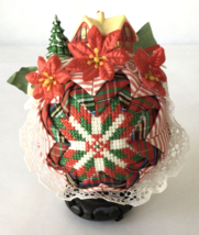 Quilted Cross Stitch Christmas Ornament with Ribbons Lace &amp; Mini House &amp; Tree 4&quot; - £11.45 GBP